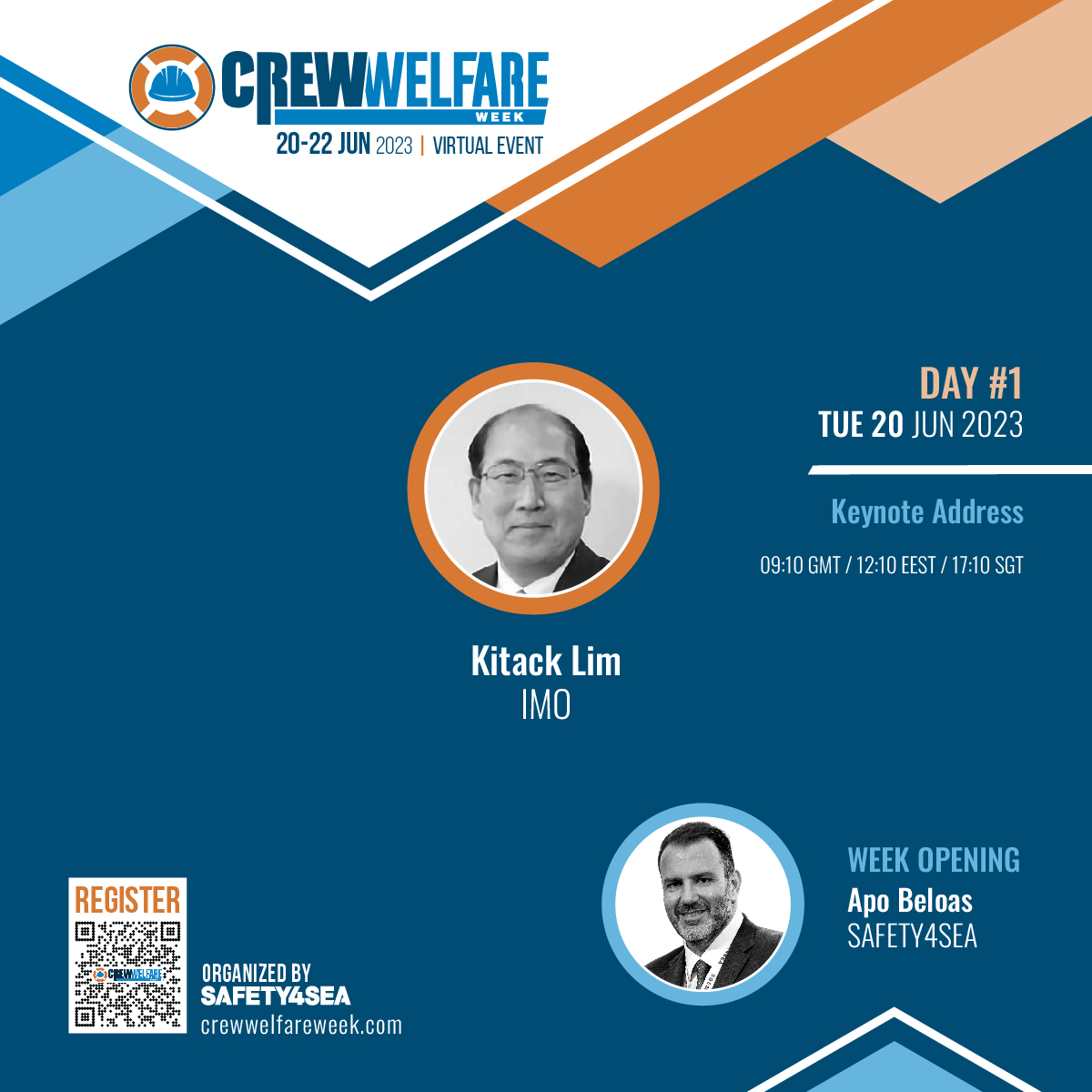safety4sea's tweet photo. As we approach to #CrewWelfareWeek 2023, let's see our speakers and moderators!
On Day #1, Apostolos Belokas, Managing Editor, #SAFETY4SEA, will give the opening speech, while Kitack Lim, Secretary-General, @IMOHQ will provide the keynote address. https://t.co/jmyYlvzKH2
