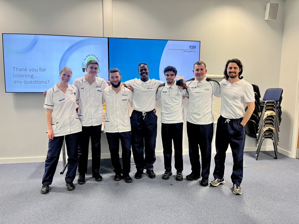 Jacquih0lmes's tweet photo. Well done to our fantastic UoB MSc Physio students on their first clinical placement, and @UHBTherapy’s first ‘Eat-Drink-Dress-Move’ placement! Great discussions today about how much these guys have learnt and embraced the EDDM ethos, and the +’ve impact they’ve had at UHB!👏🏼 💙 https://t.co/QKSlm5qhRa