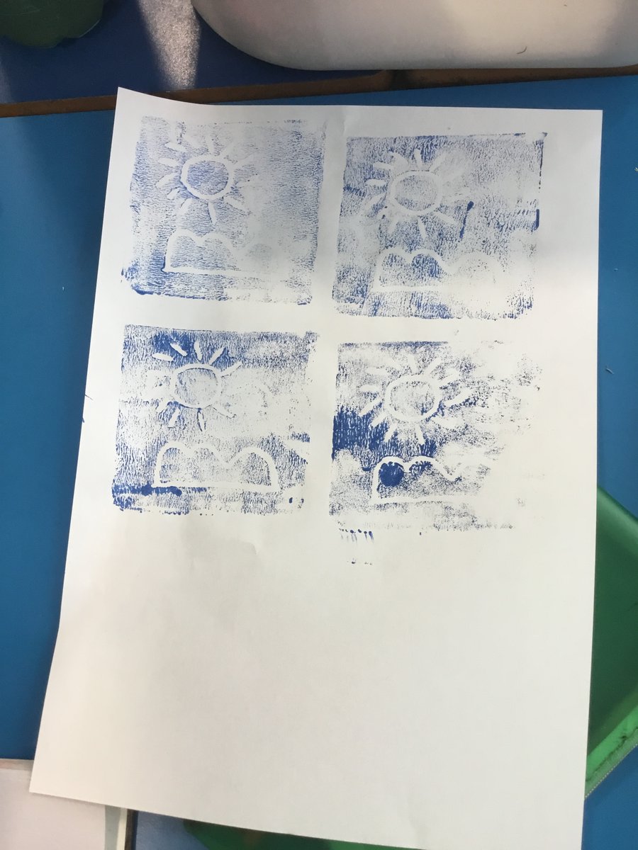 TGPS_NorthLincs's tweet photo. 5KS have used foam pads to develop their printing skills. They drafted several ideas then chose their best before transferring to to foam. They then used paint and rollers to create their print. #TGPSyear5 #TGPSArt https://t.co/vuffP3iO4h