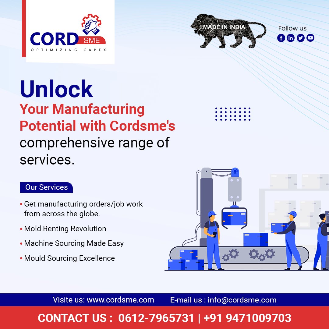 Cordsme_msme's tweet photo. 🔌 Introducing Cordsme: Empowering Manufacturing MSMEs for Success! 🏭💼
For more details, Reach us at 0612-7965731, 9471009703
or visit: https://t.co/ijPTYpYL0O
#Cordsme #ManufacturingMSMEs #CollaborateAndCreate #InnovationAndResearch #SecureBusinessTransactions https://t.co/StdWUzc3St