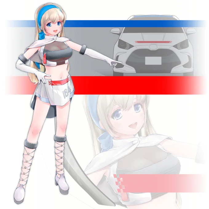 ヤリスカップに参戦される yamada様より依頼をいただき、ヤリスカップカーの擬人化を描かせていただきました。痛車化した競技車は 6/18 十勝スピードウェイでデビューです。  #ヤリス #ヤリスカップ #Yaris #YarisCup #豊田ヤリス #ヤリスちゃん