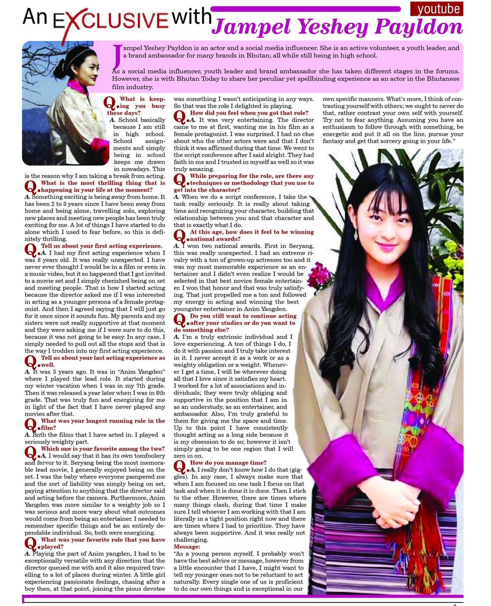 𝐀𝐧 𝐄𝐱𝐜𝐥𝐮𝐬𝐢𝐯𝐞 𝐰𝐢𝐭𝐡 𝐉𝐚𝐦𝐩𝐞𝐥 𝐘𝐞𝐬𝐡𝐞𝐲 𝐏𝐚𝐲𝐥𝐝𝐨𝐧

bhutantoday.bt/an-exclusive-w…

#Bhutan #bhutantoday #entertainment #artist #socialmediainfluencer #actor