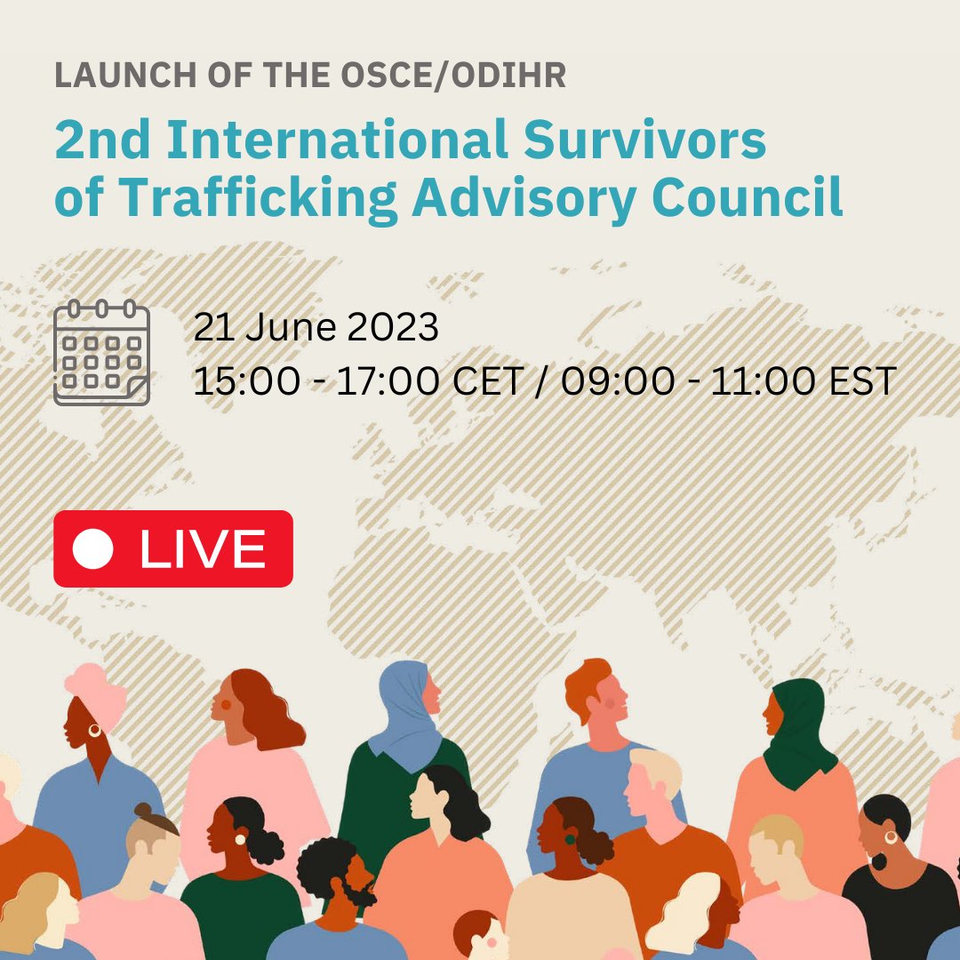 osce_odihr's tweet image. Join our livestream on Wednesday, 21 June, to meet the new members of our International Survivors of Trafficking Advisory Council and learn about the importance of including survivor voices in all #AntiTrafficking efforts across the @OSCE. 

Find out more: bit.ly/43J6kRc