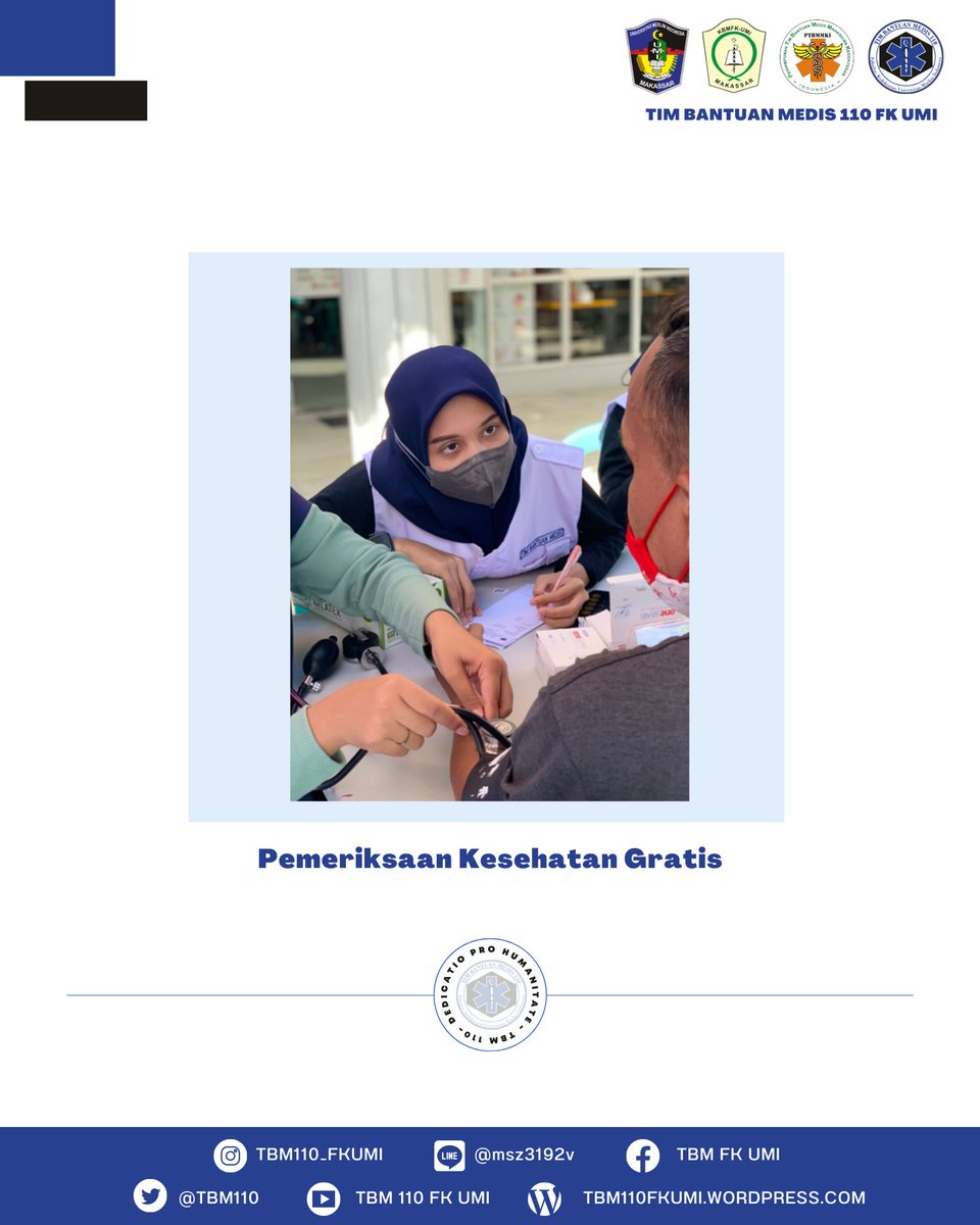 [EVENT REPORT]

Assalamualaikum Sejawat ✨

Alhamdulillah telah dilaksanakan kegiatan Pemeriksaan Kesehatan Gratis Sehati Bersama TBM pada tanggal 14 Agustus 2022

📍 CFD Jl. Boulevard

#TBM110FKUMI
#dedicatioprohumanitate