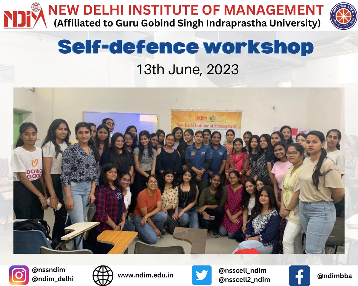 nsscell2_ndim's tweet photo. NDIM-NSS CELL (UNIT 1&2) and NCC of NDIM organised a "Self-defence Workshop" on 13th June 2023 in collaboration with Delhi Police.
Students had an incredible time and learnt essential techniques to protect themselves.
#Selfdefenceworkshop #Empowerment #women #nss #ndim #ndimdelhi https://t.co/jufRlPekyY