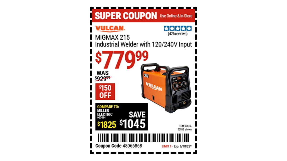 Harbor Freight on Twitter "Buy the VULCAN MIGMax 215 Industrial Welder