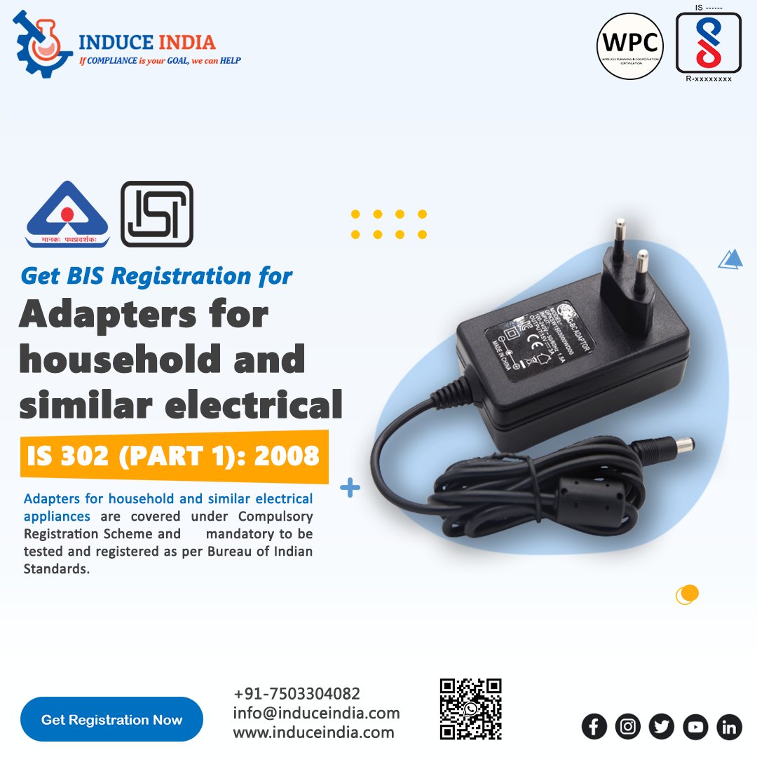 Safely Adapt Power for International Appliances Power Adapters for Household products are now covered under India's Compulsory Registration Scheme.
.
Get your product registration with ease:
DM +91 7503304082 
.
#induceindia
#BISRegistration
#poweradapter
#householdproducts