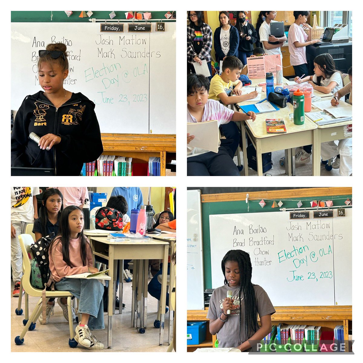 Ms. Sergnese’s Grade 8s spent this afternoon presenting Toronto mayoral candidates platforms to the Grade 4s  for our OLA’s Student Vote on Friday, June 23, 2023. @OLAssumpTCDSB @studentvote @campbes03