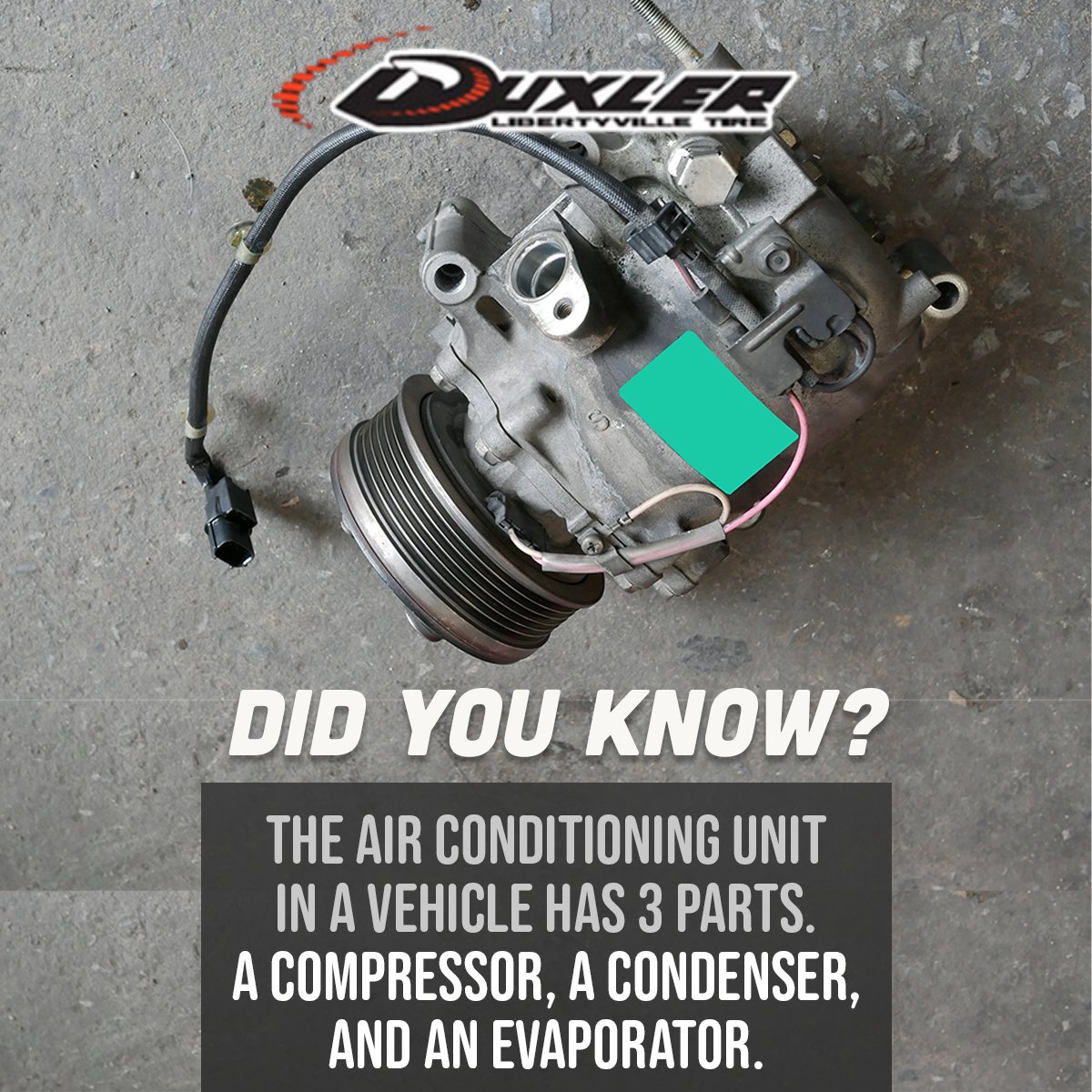 DuxlerTire's tweet photo. Your climate system in your vehicle is made up of a lot of parts. If something is off, allow us to take a look and find the problem so that you can ride comfortably every time.

📞(847) 367-6710
💻https://t.co/bgan6U4VMz
📌Libertyville, IL
#DuxlerLibertyvilleTire https://t.co/CxA6PBdhO2
