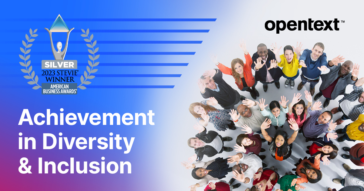 🎉 OpenText has been recognized with a Silver Stevie Award for Achievement in Diversity &amp; Inclusion! 🎉  At OpenText, we believe that diversity and inclusion makes us stronger, and we are proud of the progress we are making towards achieving our Zero Barrier goals.  #GoOpenText