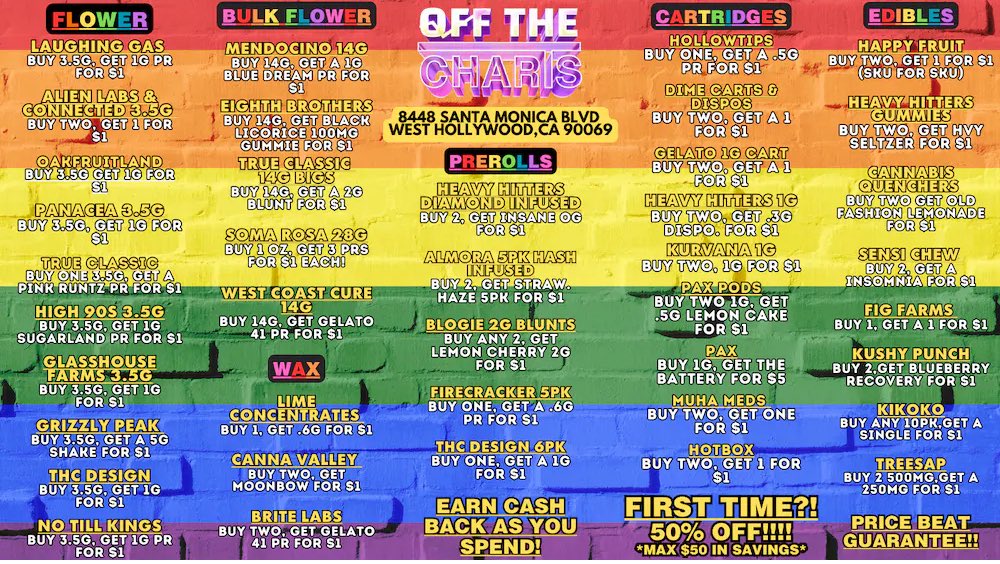 #WeekendDeals <a href="/OTCWeHo/">Off The Charts West Hollywood</a> 🤗🍃✨
6/16 - 6/18
#OTC #OffTheCharts #GetYourMindRight #WeHo #WestHollywood #California #CannabisCommunity #cannabisindustry