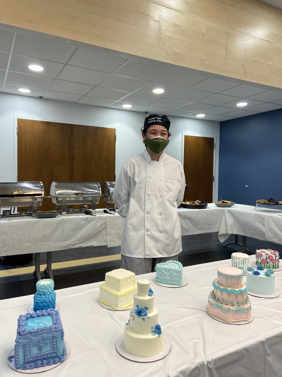 hcstonline's tweet photo. Forest Chen, a Junior at CPHS presented some of his incredible cakes to the Board of Trustees at yesterday's meeting! Check out Forest's beautifully intricate designs that he's been perfecting as a student in the Culinary Arts Program. https://t.co/khjTWgZUc0