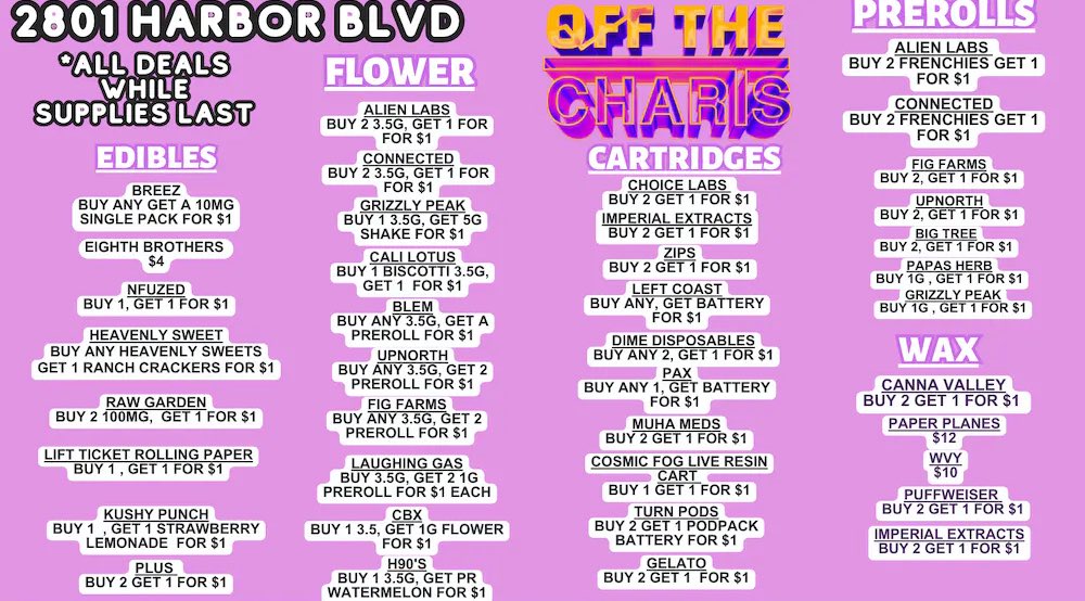 #WeekendDeals <a href="/OTCCostaMesa/">Off The Charts Costa Mesa</a> 😶‍🌫️🍃✨
6/16 - 6/18 
#OTC #OffTheCharts #GetYourMindRight #CostaMesa #California #CannabisCommunity #cannabisindustry