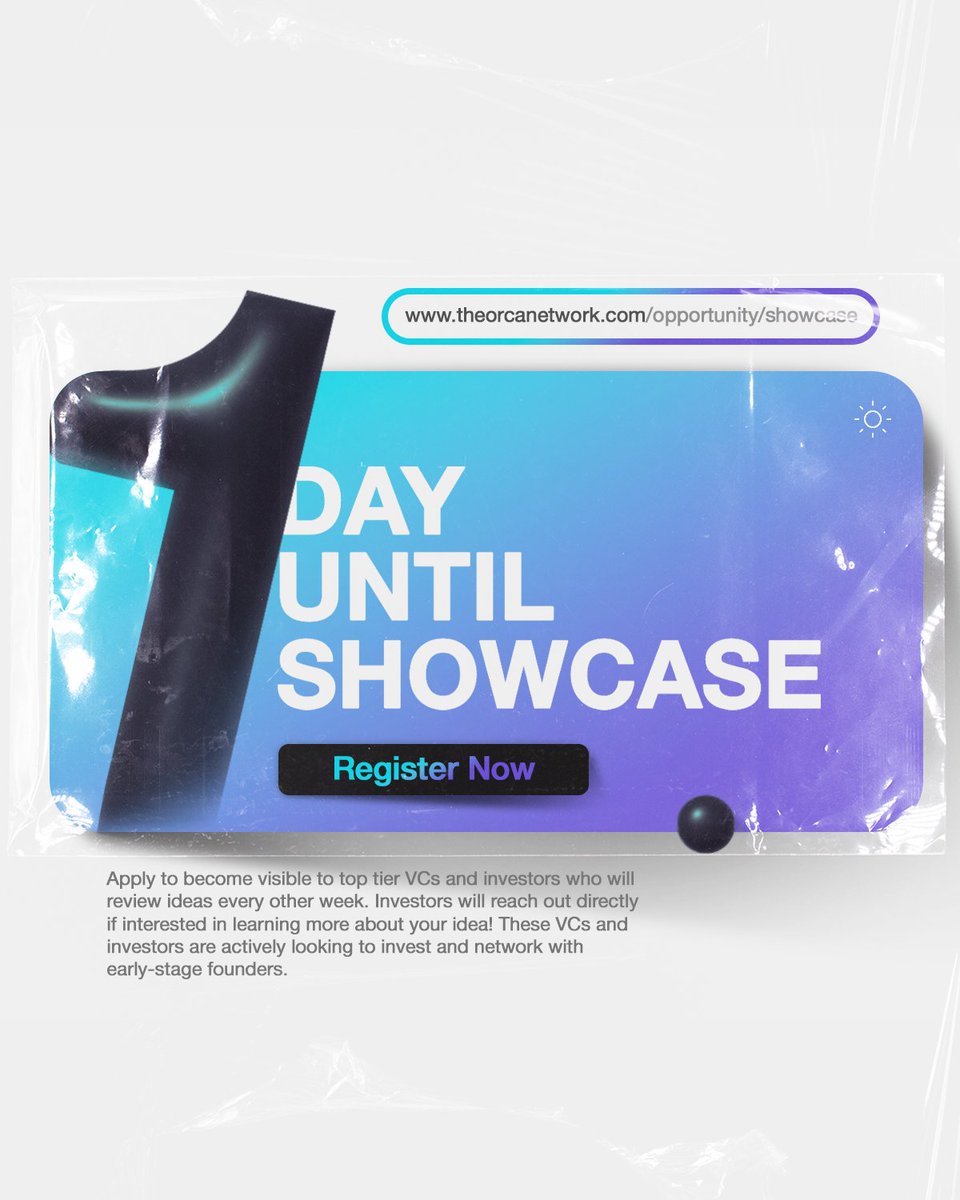 1 DAY LEFT

Founders, last day to get your startups in to be featured in the ORCA #StartupShowcase where you have the chance to shown to 50+ Top Tier Investors!

#startups #founders #preseed #funding #vc