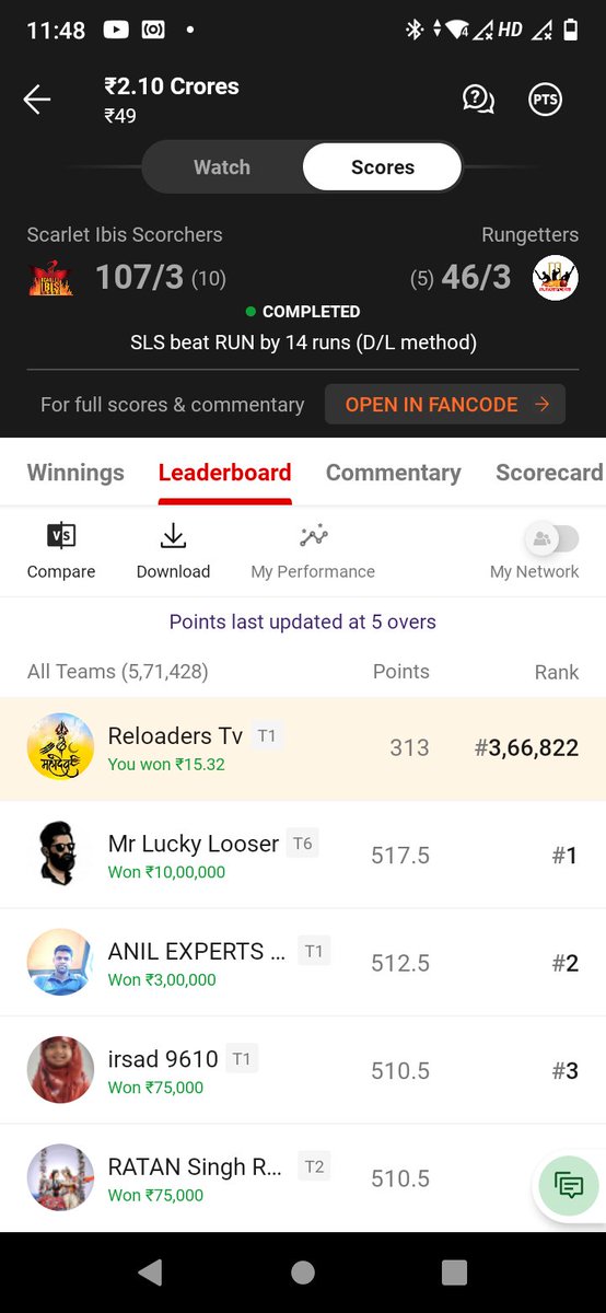 The Winning Amount Must Be 49Rs You Just Paid Me 15.32 Rs It's Not Fine @Dream11 @Dream11Engg