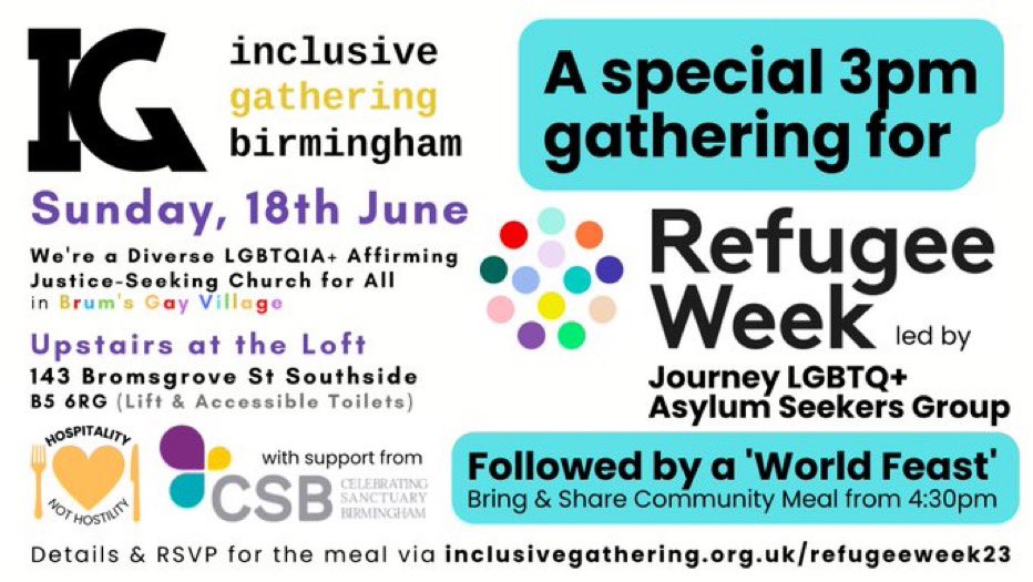 I’ll be joined by @NewChurchBrum on tomorrows show over on @gorgeousradiouk from 10am to talk all things inclusivity and their super special gathering at @TheLoftBrum on Sunday for #RefugeeWeek. Be sure to tune in but for more info click here: docs.google.com/forms/d/e/1FAI… 📻💙✨🌈