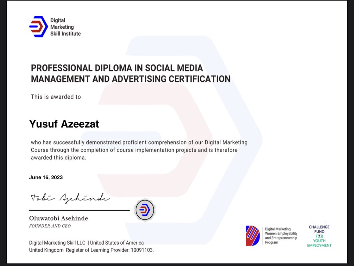 Here I am, certified 😩💃God did🙌

Y’all, I finally got to attend @DMSInstitute my dream institute!

The journey has been so amazing and quite exciting. 

It’s time to get more high paying gigs🥂
#socialmediamanager 
#remotework 
#zealouszee