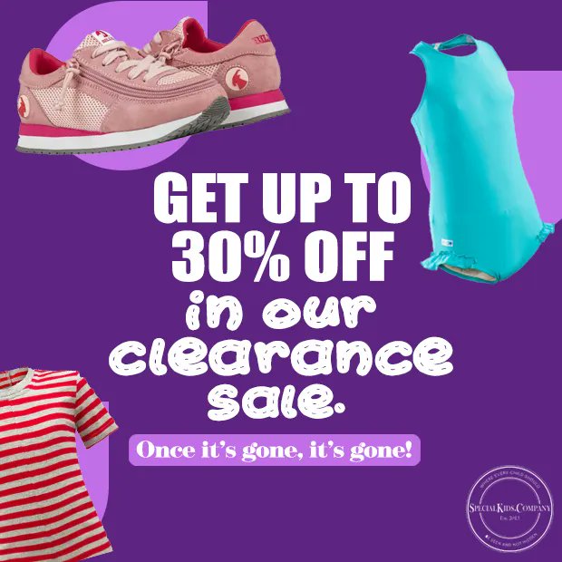 Grab yourself a bargain in our clearance sale with items up to 30% off! 

#specialkids #specialneeds #speacialneedsuk #autism #autismuk #downsyndrome #ADHD #ADD #sensorytoys #kidsgarments #kidsclothes #kidsfashion