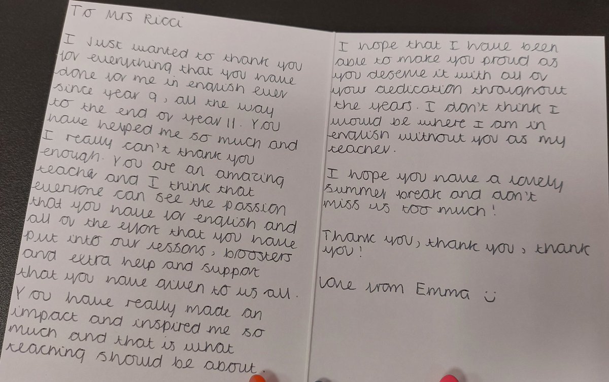 Had a rough day, and then I had this from a Y11 leaver. Makes you remember the reason you teach 🩷 #Y11Leavers #edutwitter #teacherlife
