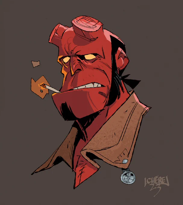 Last month I made portraits of characters from books & movies that influenced my work for an exhibition. So, from left to   Ged from Earthsea & Hellboy 1/2