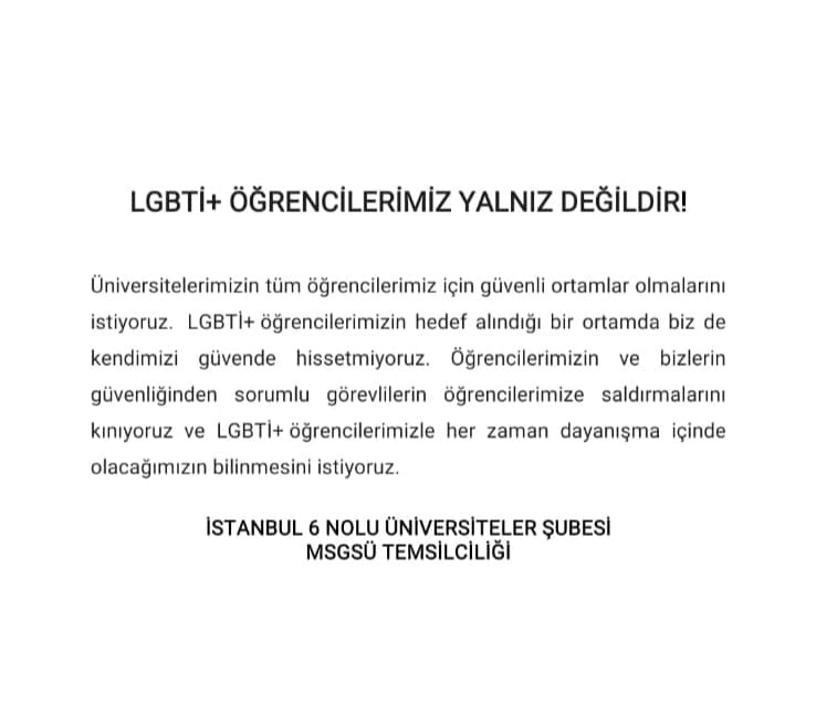 LGBTİ+ Öğrencilerimiz Yalnız Değildir! 
#Pride2023  #Pride  #OnurYürüyüşü

@msgsuniversite 
@egitimsen 
@EgitimSenst6