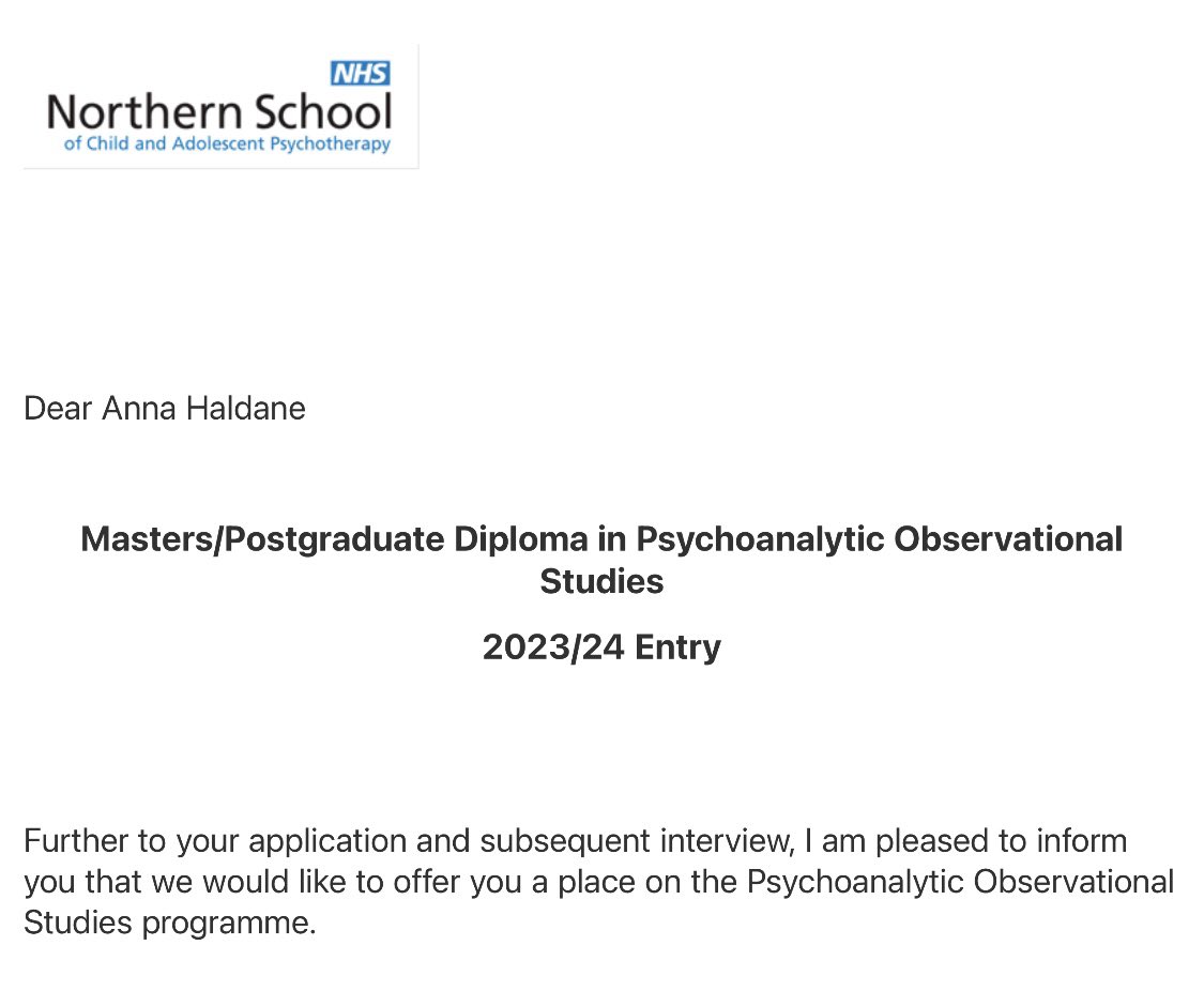 The email I’ve been waiting for! The first step in moving towards child and adolescent psychotherapy training 🎉 #careerchange