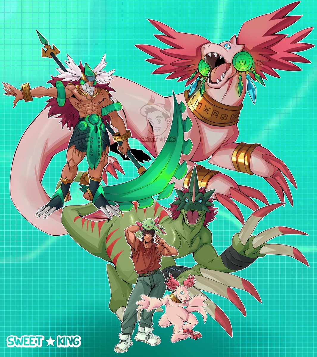 i'll post the individual profiles of these guys down! but here you go my Digimon oc line finally finished! inspired in Axolotls and Aztecs Gods! hope you like them!  #digimon #デジモン #digimonoc