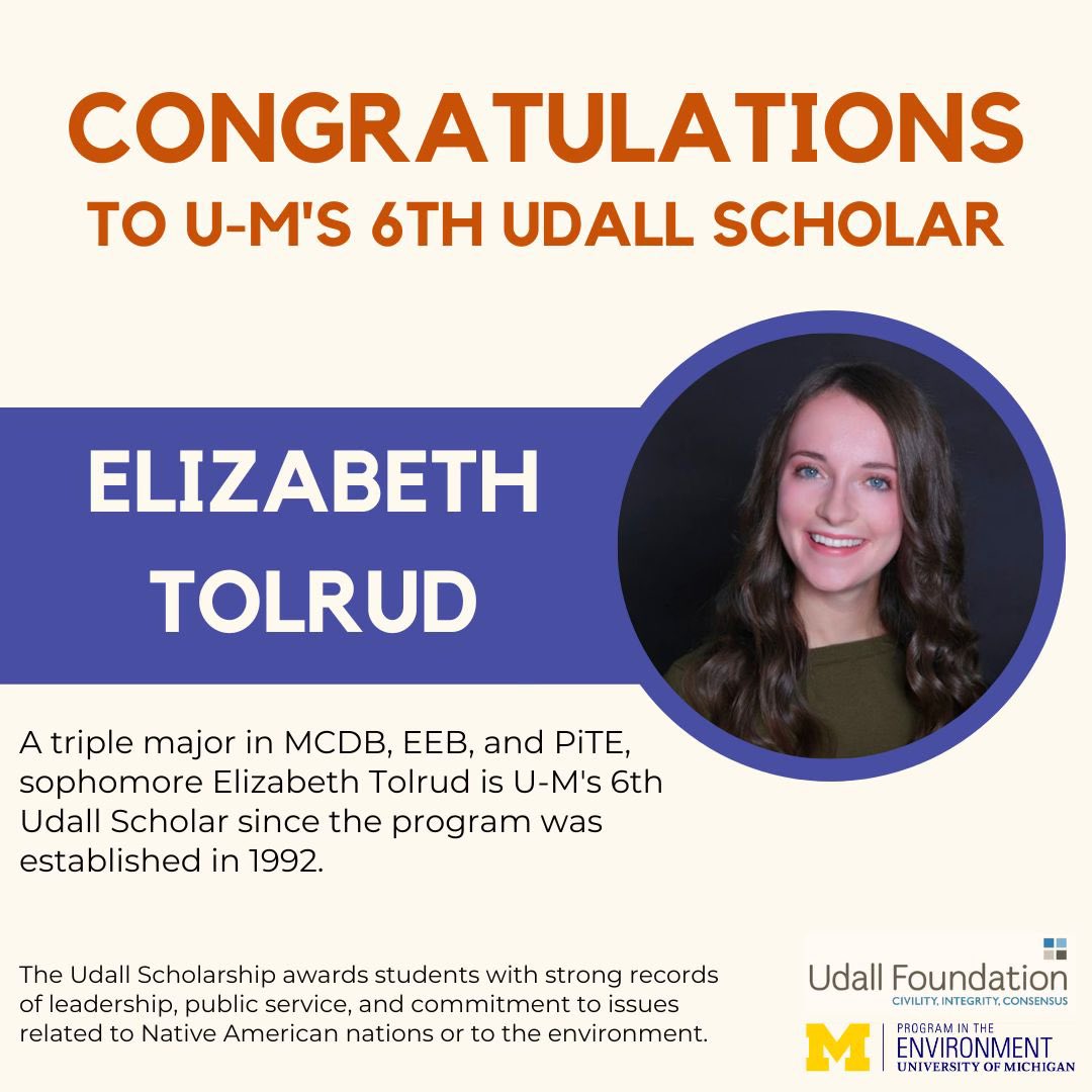 The PiTE department would like to extend a huge congratulations to our very own Elizabeth Tolrud. We are so excited to see everything Elizabeth accomplishes with the Udall Foundation! Congratulations, Elizabeth! 🥳🌍