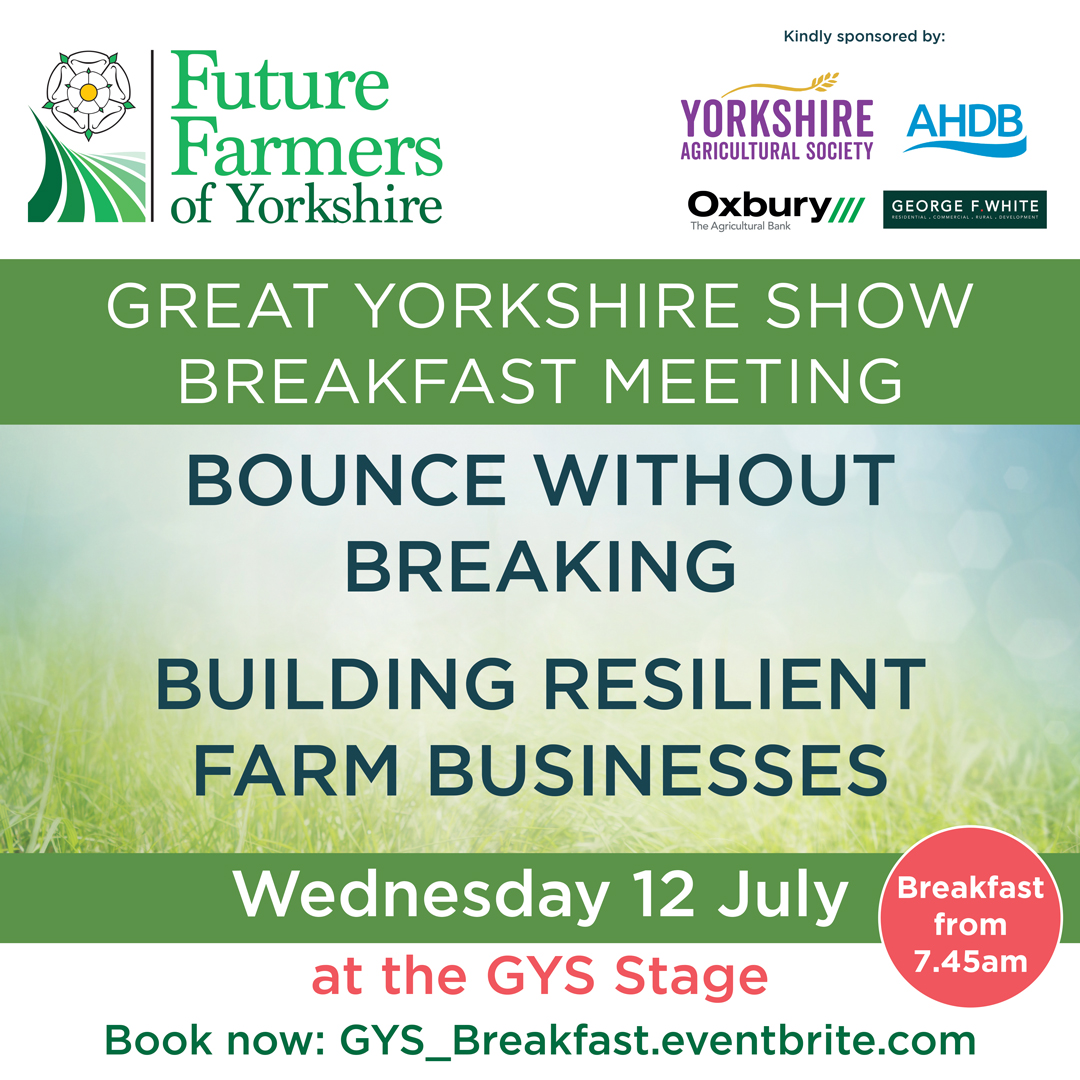 Act quickly to secure your place, <a href="/greatyorkshow/">Great Yorkshire Show</a> tickets for Wednesday 12 July are selling fast!  

<a href="/YorksAgSoc/">Yorkshire Ag Society</a> membership or a valid show ticket is required to attend our free Breakfast Meeting.

Register for the Meeting here: eventbrite.com/e/bounce-witho…