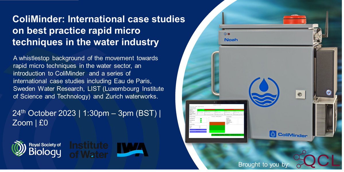 In collaboration with the @RoyalSocBio and @InstWater comes our event on ColiMinder. 

Featuring best practice from around the world including @eaudeparis, @swrab, @LIST_Luxembourg and Zurich Waterworks.

my.rsb.org.uk/item.php?event… @vwms_coliminder