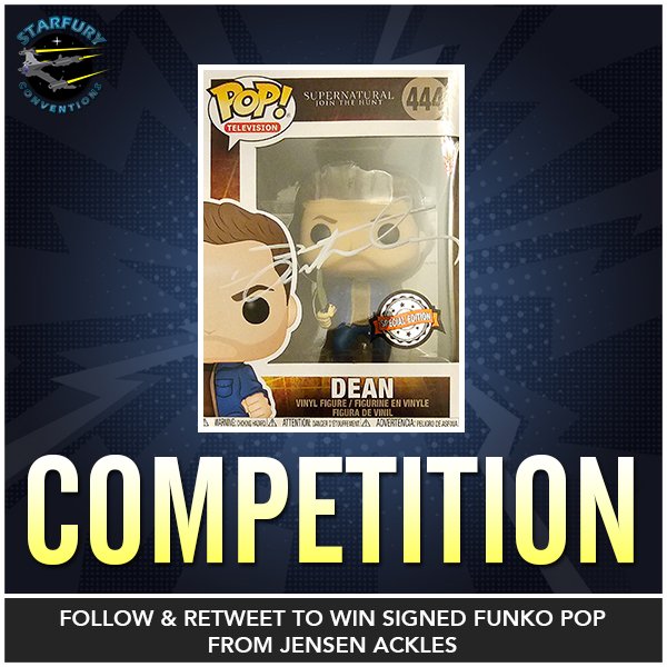 starfuryevents's tweet image. A great #Competition for all fans of #Supernatural

We are giving away a @OriginalFunko of #deanwinchester signed by @JensenAckles!

For an opportunity to win this prize, simply follow us and retweet this post!

Winner chosen on Sunday.
#SPNFamily #Supernaturalfamily