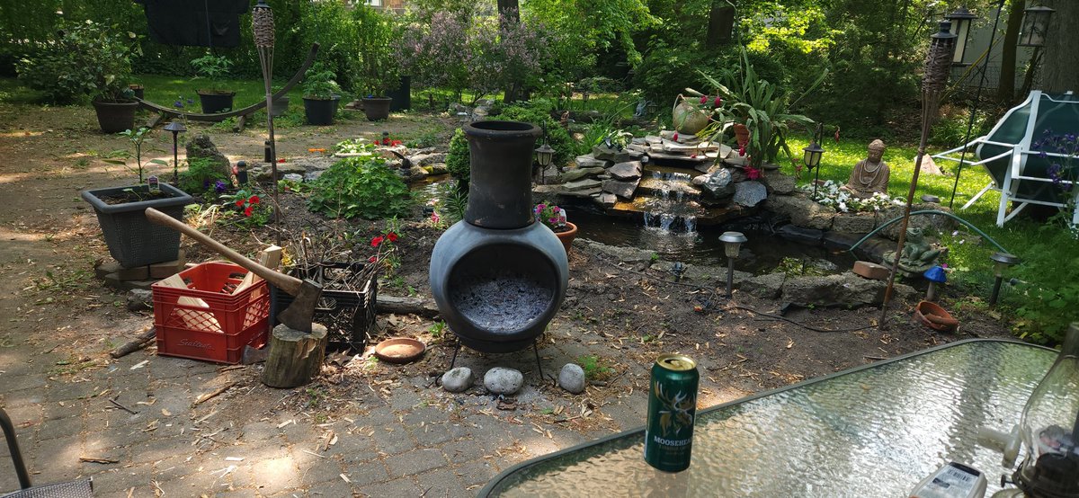 My backyard with what i started with, and where it is now.

10-year gap, I might add.

 #backyardgardener #FlowerPower #chuckiesgarden #spring #moosehead #pond #chiminea