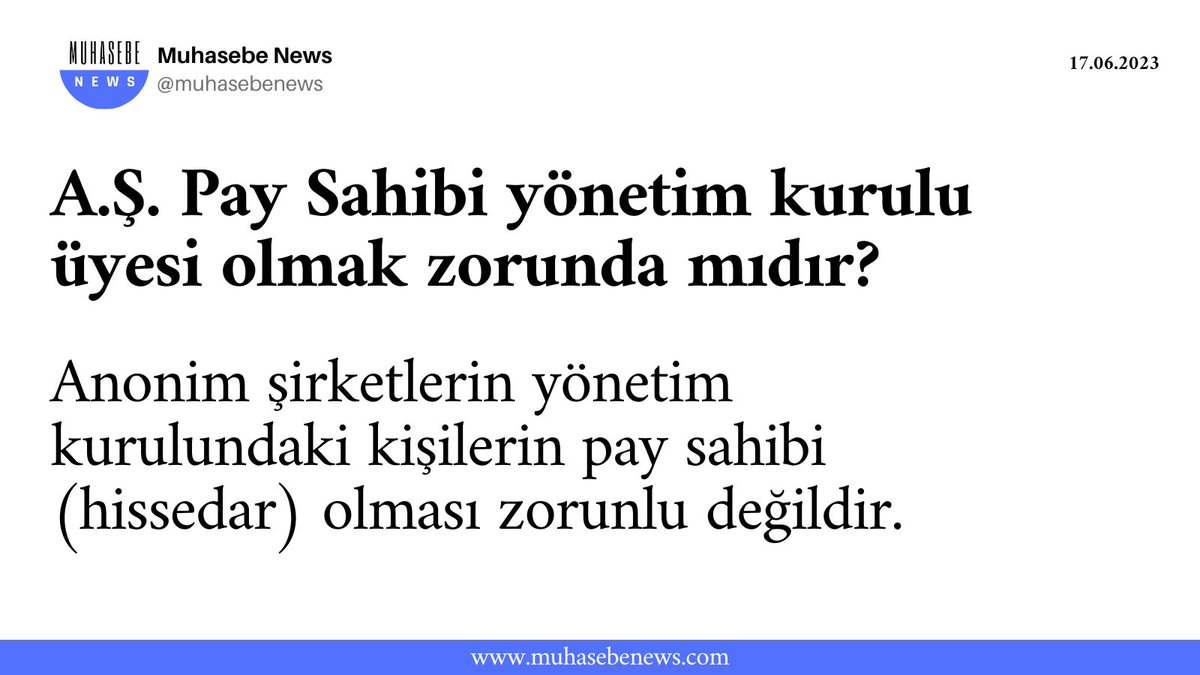 A.Ş. Pay Sahibi yönetim kurulu üyesi olmak zorunda mıdır?

#yönetim #yönetimkurulu #anonimşirket #vergi #çalışmahayatı #çalışan #işçi #işveren #işkanunu #muhasebe #muhasebeciler #muhasebeci #muhasebehaberleri #muhasebenews