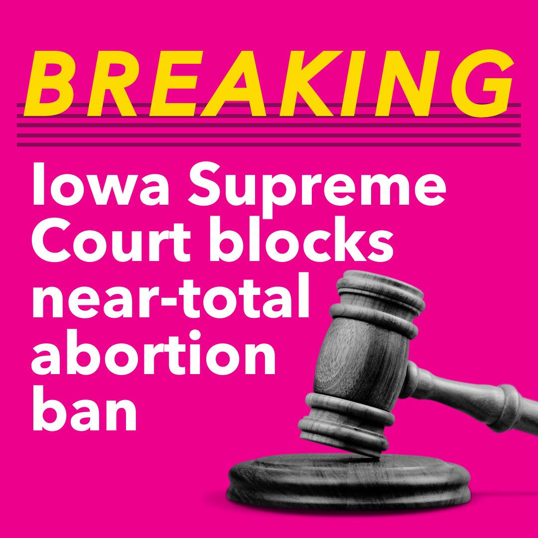 🌟 MAJOR WIN ALERT 🌟

The Iowa Supreme Court just preserved abortion access in Iowa by blocking a near-total abortion ban from taking effect. This is a resounding victory for Iowans and reproductive freedom. #BansOffOurBodies