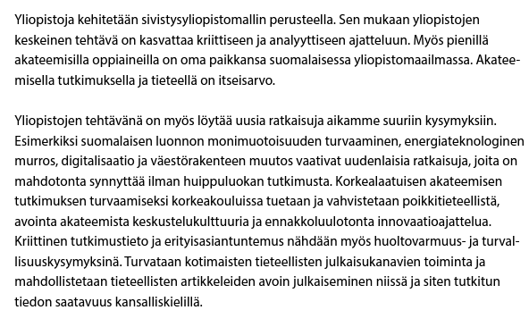 tapiomaatta's tweet photo. 🧵Hallitusohjelma yliopistojen näkökulmasta

Hyvää:
✅duaalimalliin sitoutuminen
✅TKI-rahoituslain toteuttaminen, painottaen aluksi korkeakoulujen perusrahoitusta
✅sivistysyliopistomalli 
✅tieteen itseisarvo
✅aloituspaikkojen lisääminen
✅avoimen yliopiston vahvistaminen https://t.co/JLqUCRNa6P