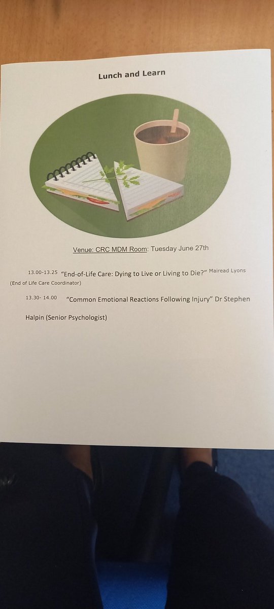 Looking forward to Lunch & Learn on June 27th at 1pm with Mairead Lyons discussing End of Life
Dr Stephen Halpin advising on post injury reactions @CUH_Cork supported by @CuhStaffWell. Information to assist in patient care delivery and maintaining health.