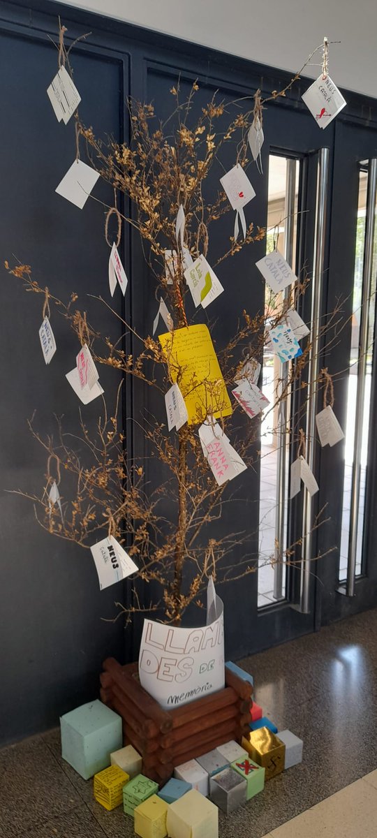 Què és aquest arbre al vestíbul de l'institut? Els alumnes de 1r i 3r d'ESO d'Activitats Cíviques i Culturals han preparat l'Arbre i les Llambordes de la Memòria, en record dels que van patir i morir als camps de concentració nazis.