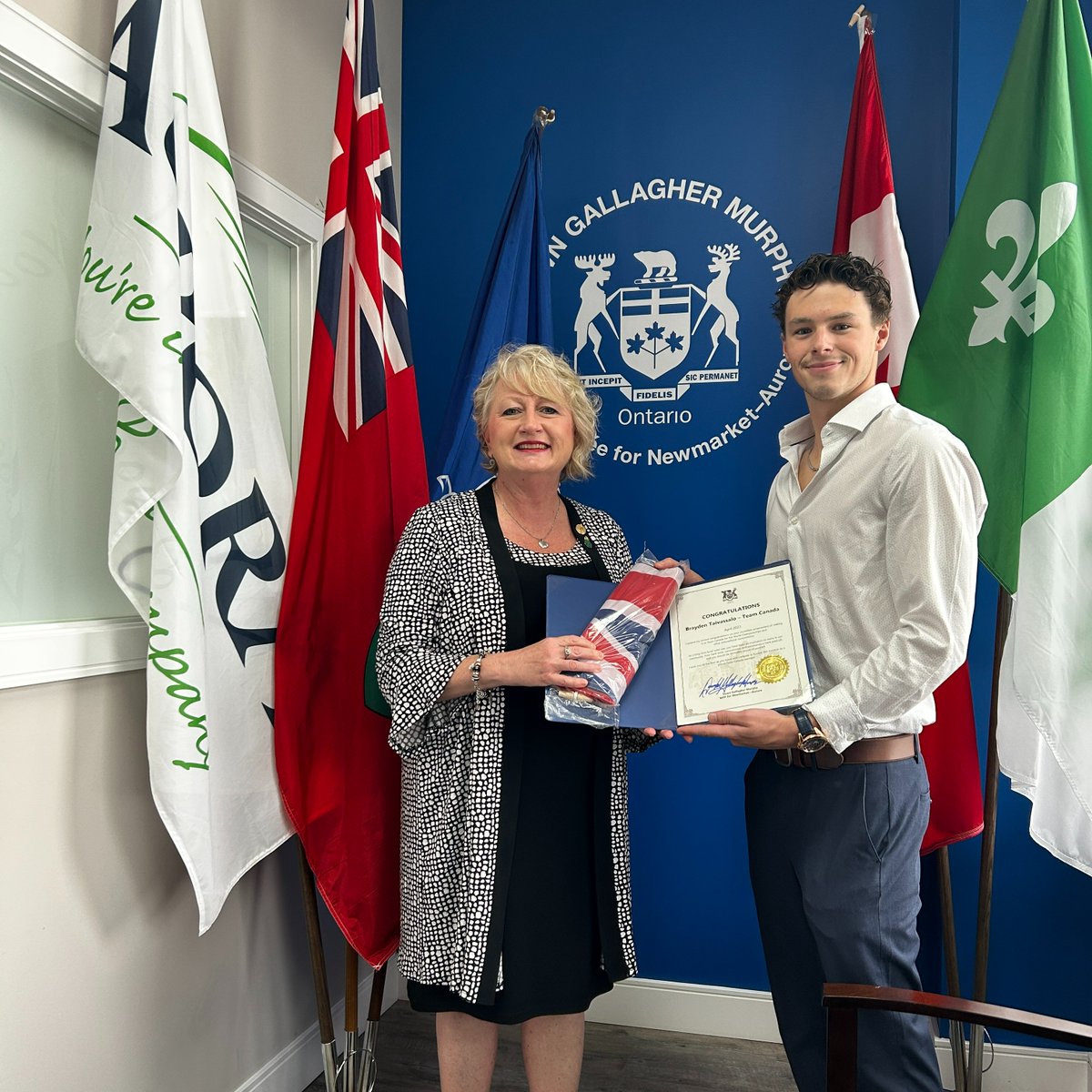 #Congratulations to #newmarket resident and swimmer @BraydenT04 who will be competing for @SwimmingCanada at the World Championships in Japan. I had the opportunity to meet Brayden and his family at my office to present a congratulatory scroll and learn about his swimming goals.
