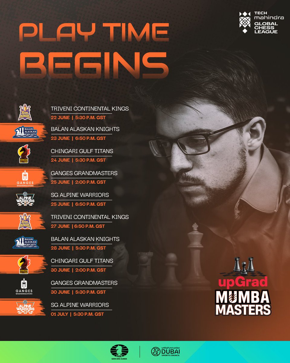 GCLlive's tweet image. Gear up for an adrenaline-charged clash as @umumba step on to the stage.
#GlobalChessLeague starts on 21st June 2023.
#upGradMumbaMasters #GCL #TheBigMove @FIDE_chess @tech_mahindra @DubaiSC