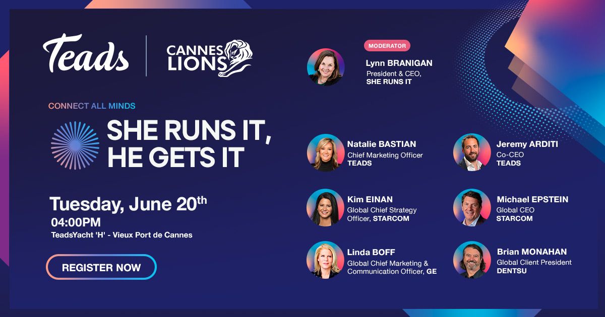We're thrilled that Global CEO Michael Epstein and Global CSO Kim Einan will be speaking on the <a href="/SheRunsItOrg/">She Runs It</a> panel on the <a href="/Teads/">Teads</a> Yacht at Cannes, for a discussion on the power of enabling female leadership in an organization.

RSVP: teads.com/cannes-lions-2…

(Photo credit: Teads)