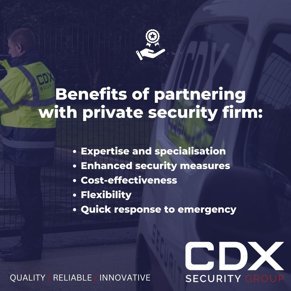 Are you looking to develop a security strategy for your business?
 
Partnering with a private security firm can have countless benefits, including cost-effectiveness, flexibility and quick emergency response.
 
Get in touch at support@cdxsec.com and get your strategy in place✅