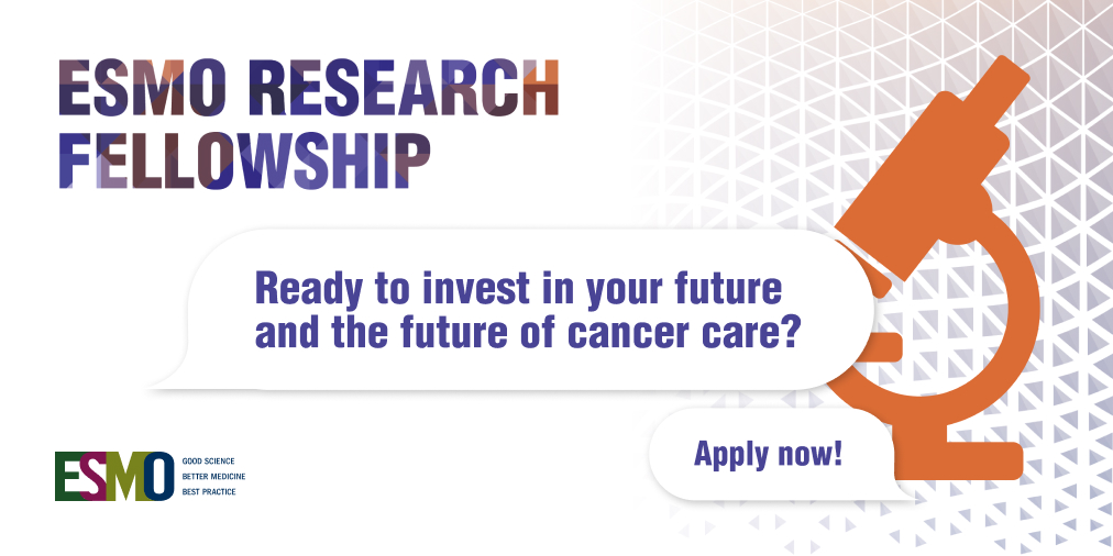 Last few days to apply for an ESMO Research Fellowship. It could be your chance to develop high-quality research projects in translational or clinical research. 📌Application deadline: 19 June 2023 👉ow.ly/fg0450OJTqA #OncologyResearch