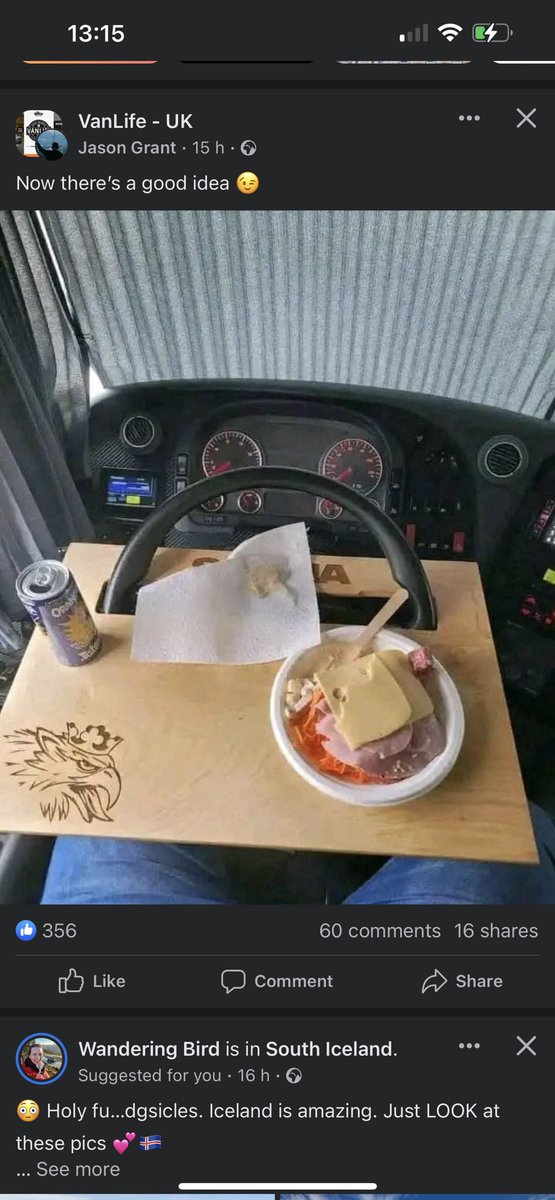 Ok, ignore the cheese and ham, seen this and thought ‘that’s all Nick needs for an editing office’ He never has to leave the driving seat and the rest of the van is mine! 😂.. #vanlife