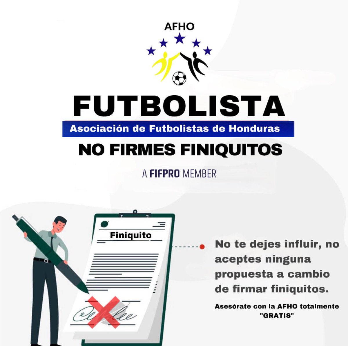 AFHO_HN's tweet photo. #Futbolista| Recuerda que un finiquito es un documento que finaliza la relación laboral del club y el jugador, al firmarlo aceptas que no hay obligaciones ni deudas del club para contigo. 

¡La AFHO te brinda asesoría legal GRATIS!
Contáctanos al ￼9665-4334 

@FIFPRO @AFHO_HN https://t.co/IM2qhZ2De8