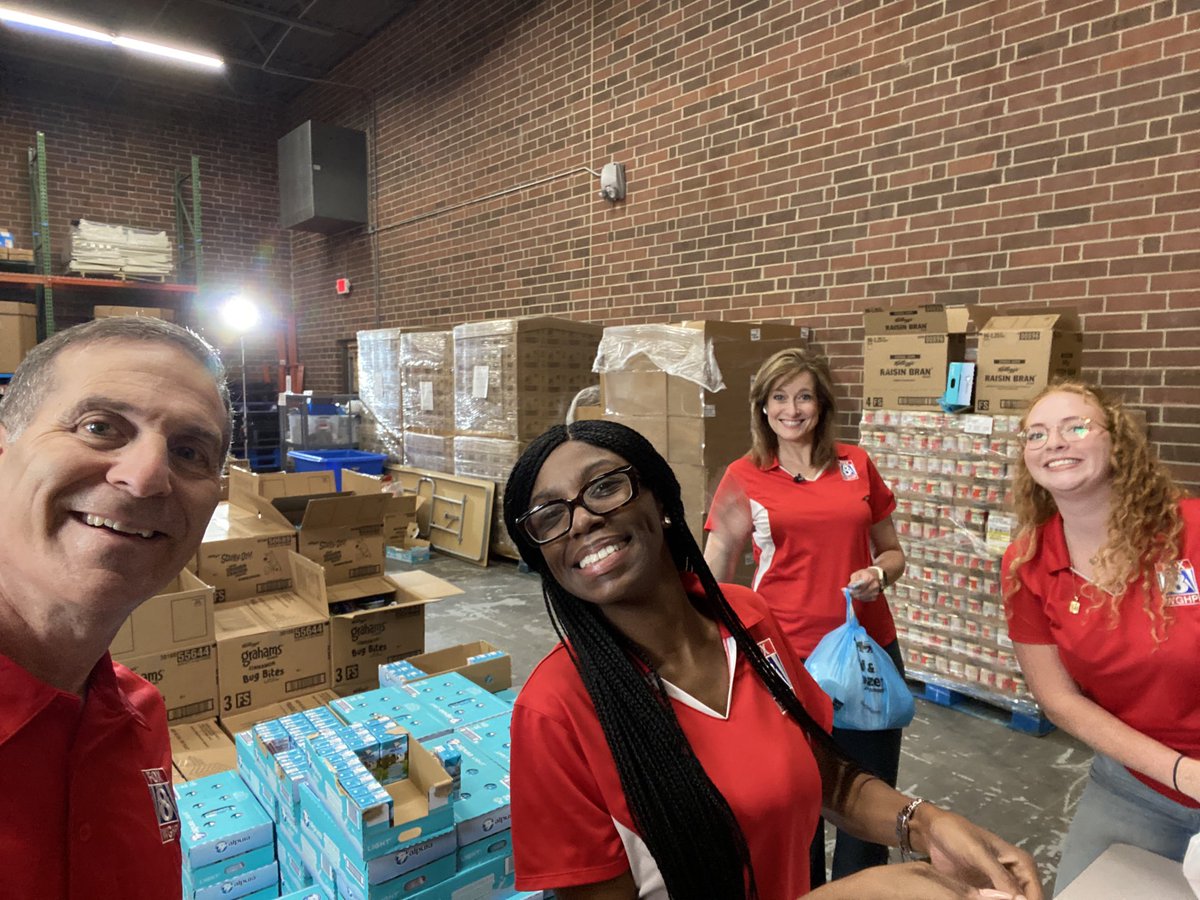 Packing bags of food at Backpack Beginnings so no child goes hungry. It’s Founder’s Day of Caring at #myfox8 #nexstarcares #nexstarnation #backpackbeginnings