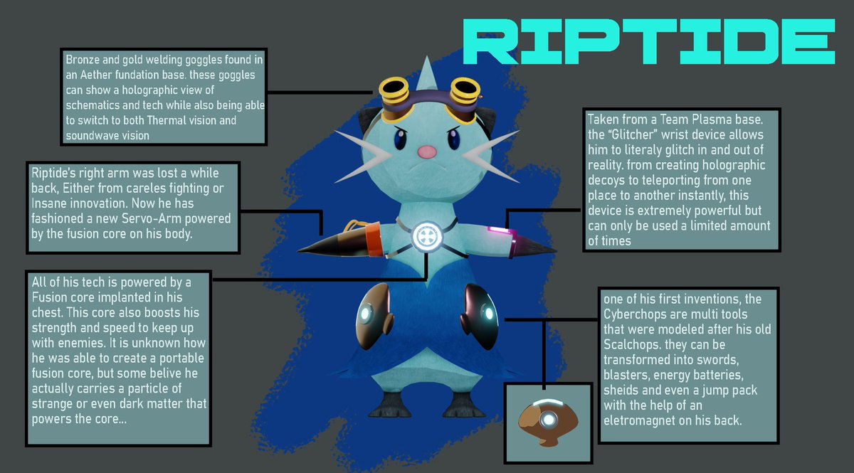 Here is My Dewott OC Riptide and his Ref sheet!
First page is about himself and his story while the second page will be all about his tech!
#Pokemon