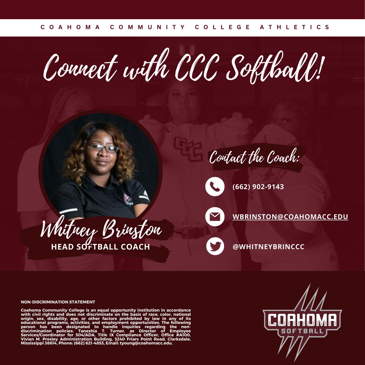 CoahomaSports's tweet photo. #CCCSoftball Due to CCC softball's recent tryout being canceled due to rain, interested student-athletes are encouraged to contact Coach Brinston directly to schedule a one-on-one tryout. The program is eager to add a few more players to the roster. #TheFamilyThatPreyz https://t.co/vh0iLiZ3Vx