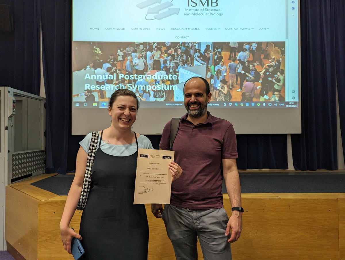 Thalassinos Lab (@thalassinoslab) on Twitter photo Congratulations to our PhD student <a href="/sarahvckers/">Sarah Vickers</a>, who won first prize at the ISMB Student Symposium for her presentation on the utility of ion mobility mass spectrometry for the structural characterisation of alpha-1 antitrypsin. Congratulations to our PhD student <a href="/sarahvckers/">Sarah Vickers</a>, who won first prize at the ISMB Student Symposium for her presentation on the utility of ion mobility mass spectrometry for the structural characterisation of alpha-1 antitrypsin.