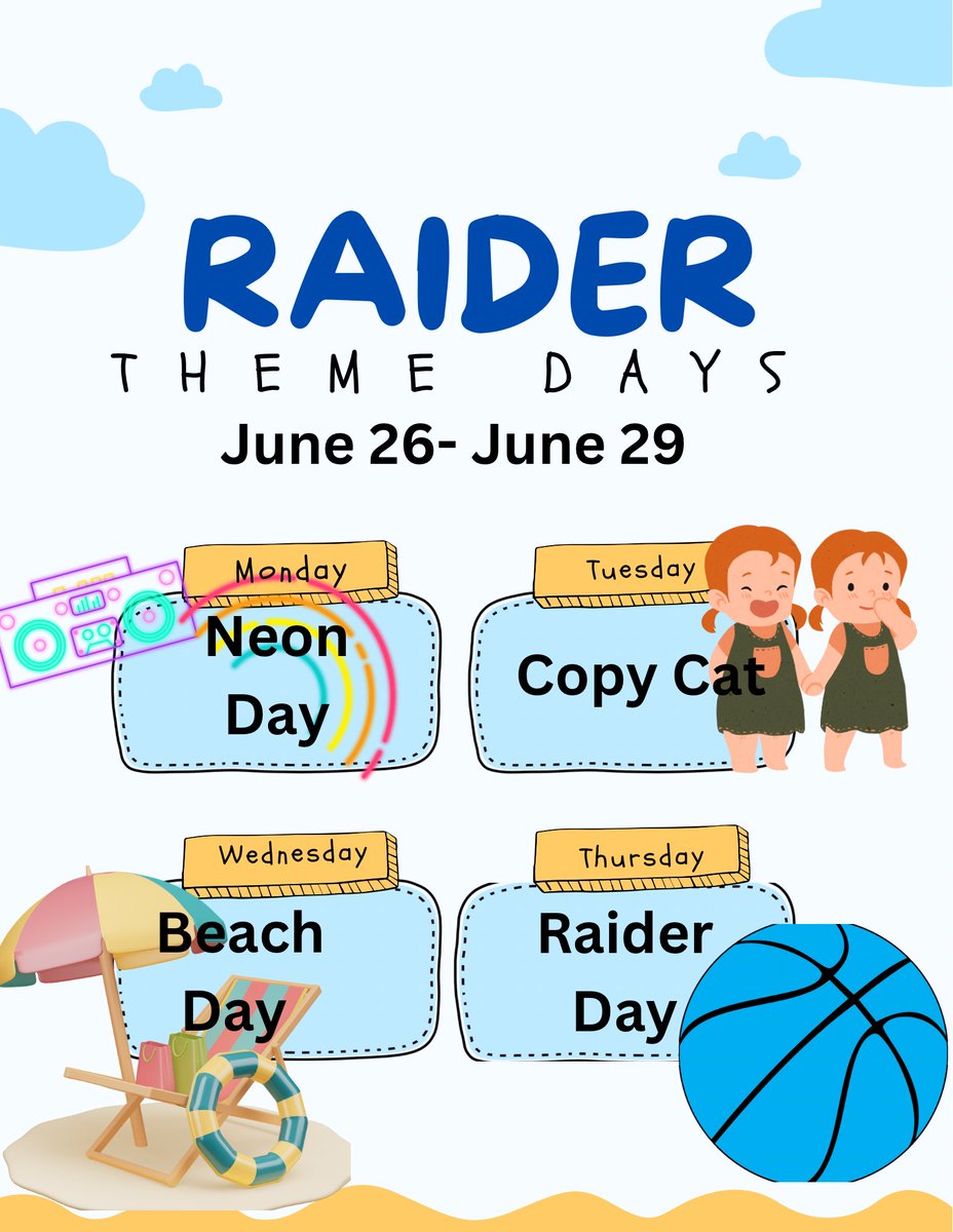 Basketball camp is near. Have you signed your kids up yet? 🏀

Theme days this year are going to be super fun‼️

See you soon! 🙂