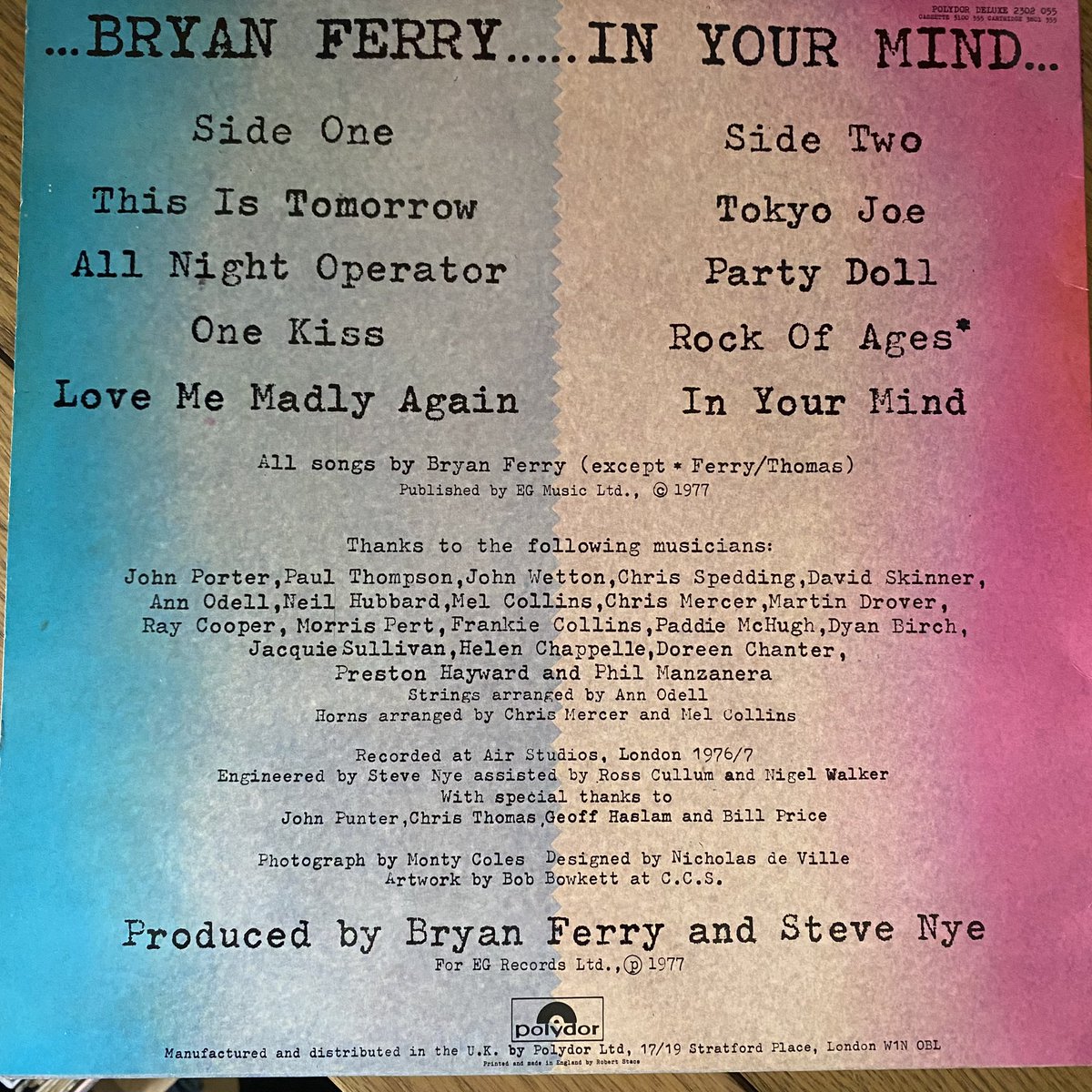 #NowPlaying
Bryan Ferry “In Your Mind”.
🇬🇧#5 album from 1977.
Singles:
This Is Tomorrow 🇬🇧#9
Tokyo Joe 🇬🇧#15
#BryanFerry #70s #70sVinyl